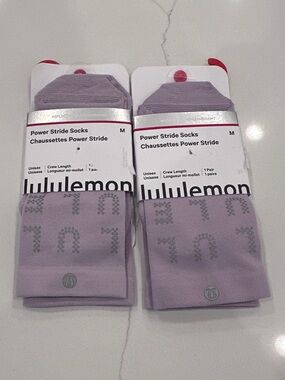 (2) Lululemon Women's Power Stride Crew Socks *Reflective Sz M Lilac Play NWT